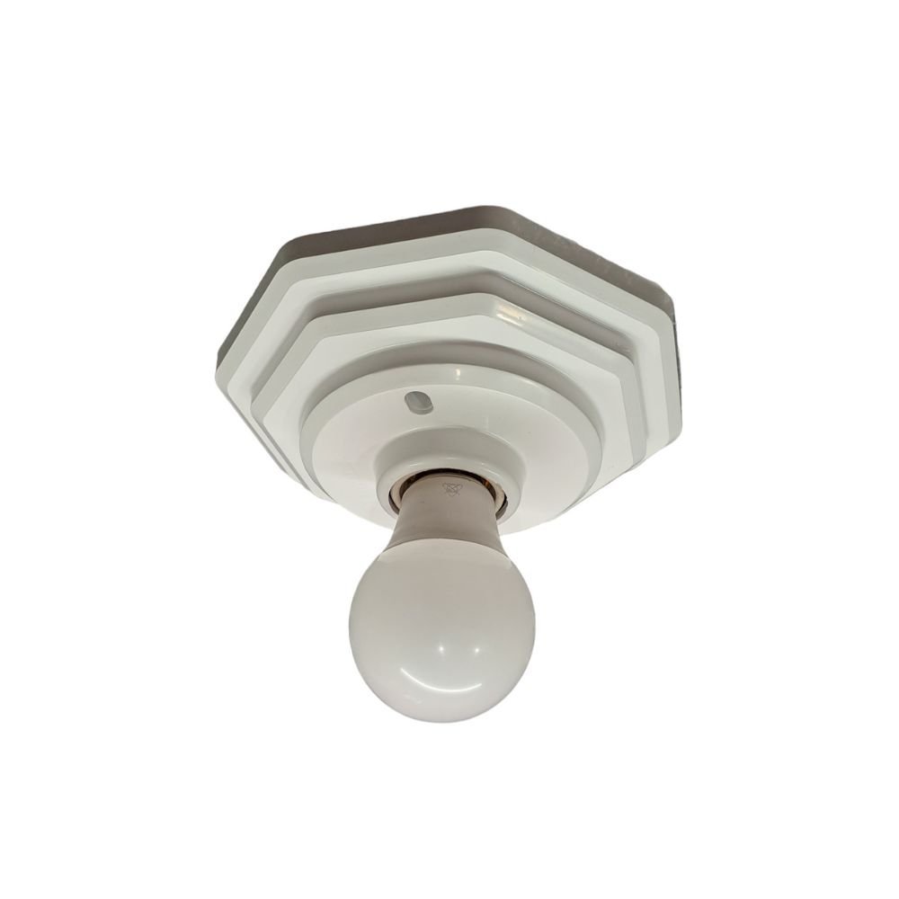 Plafon Branco Octagonal com Travessa e Soquete Cerâmico E27:Branco