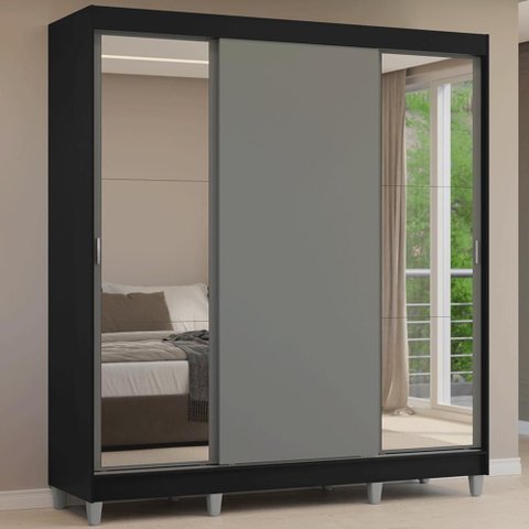 Guarda-Roupa Casal com Pés 3 Portas de Correr com Espelhos Reno Madesa