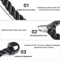 Puxador de Triceps Corda Crossover Profissional Academia Musculaçao Treino Fit - 5