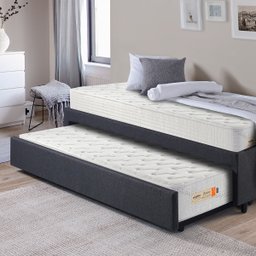 Bicama Box Solteiro Tecido Linho Cinza 88x188 com Dois Colchões de Espuma Ecoline D33 Ecoflex - 3