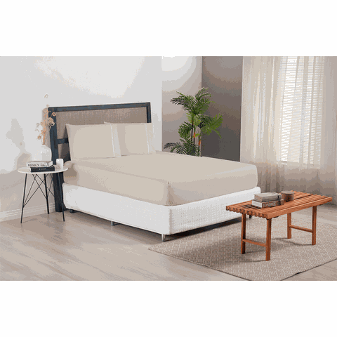 Jogo de Lençol Casal Queen Size Versatile Ponto Palito Simples 3 Peças Micropercal 300 Fios:cáqui