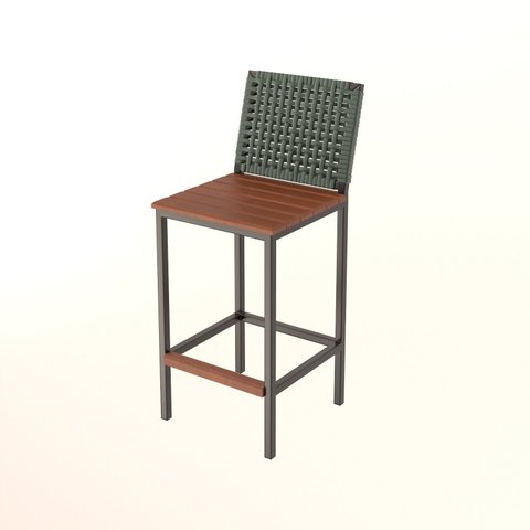 Banqueta Alta Elite em Madeira Peroba e Corda Náutica Verde Militar - Design Premium e Durabilidade