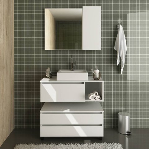 Conjunto Kit para banheiro 80cm com Gabinete fixo e móvel espelheira e cuba CJ43018-103 Móvel na Cai