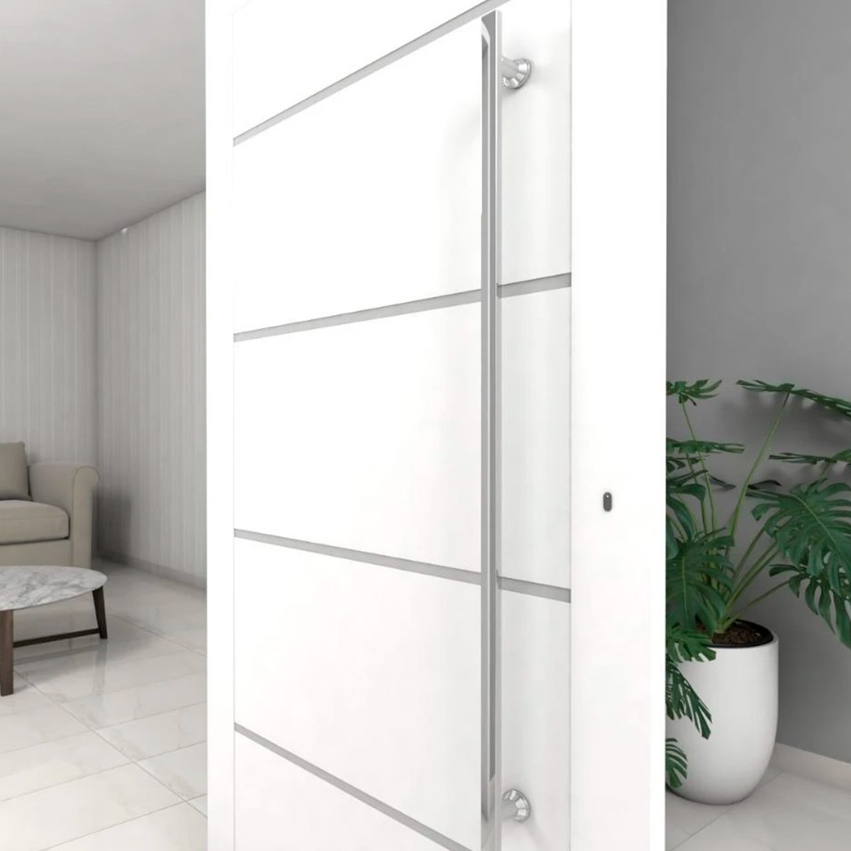 Puxador Porta 1 Metro Madeira Vidro Aço Inox 304 Cor Prata Escovado Pivotante Brinovar - 2