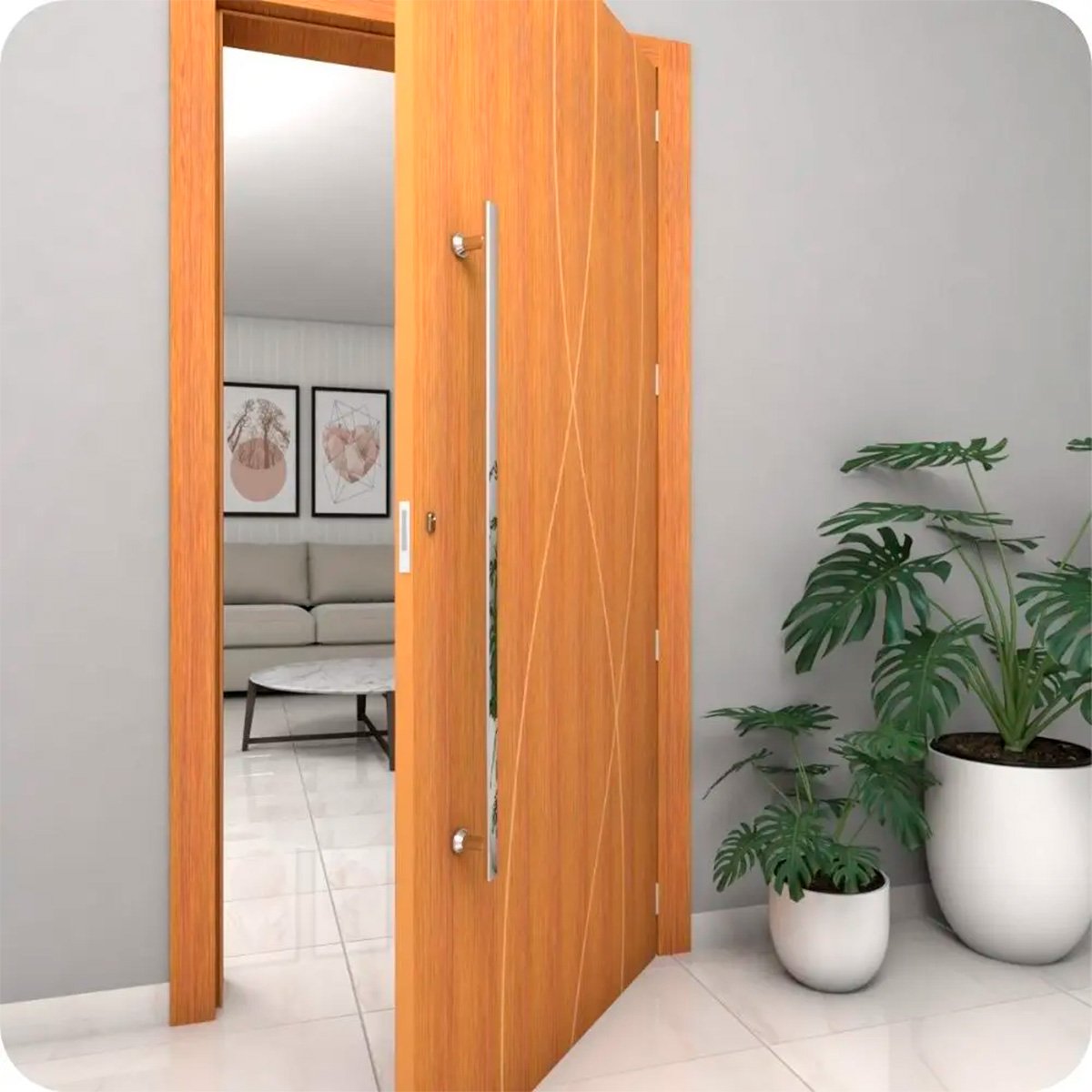 Puxador Porta 1 Metro Madeira Vidro Aço Inox 304 Cor Prata Escovado Pivotante Brinovar - 3