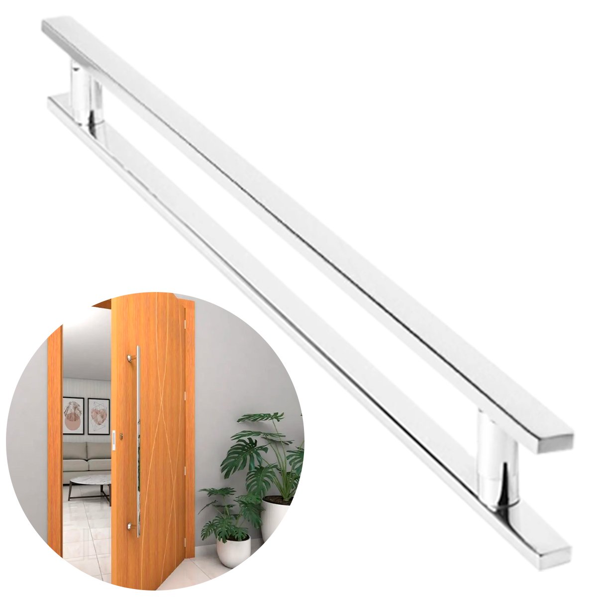 Puxador Porta 1 Metro Madeira Vidro Aço Inox 304 Cor Prata Escovado Pivotante Brinovar