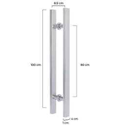 Puxador Porta 1 Metro Madeira Vidro Aço Inox 304 Cor Prata Escovado Pivotante Brinovar - 6