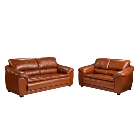 Conjunto de Sofás 2 e 3 Lugares Mônaco em Couro Conhaque - Mozzelar