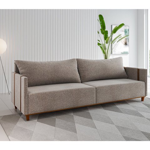 Sofá Living 3 Lugares 2m Linho Louis Marrom Kaki Durango