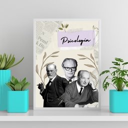 Quadro Decorativo Mestres Da Psicologia 33x24cm - com vidro:Madeira branca - 2