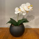 Ver imagem 1 de Orquídea Branca Artificial Arranjo no Vaso Preto Flores Permanentes