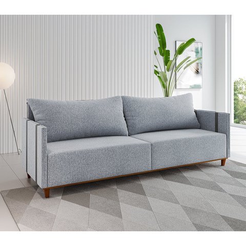 Sofá Living 3 Lugares 2m Linho Louis Cinza Inox/Chumbo