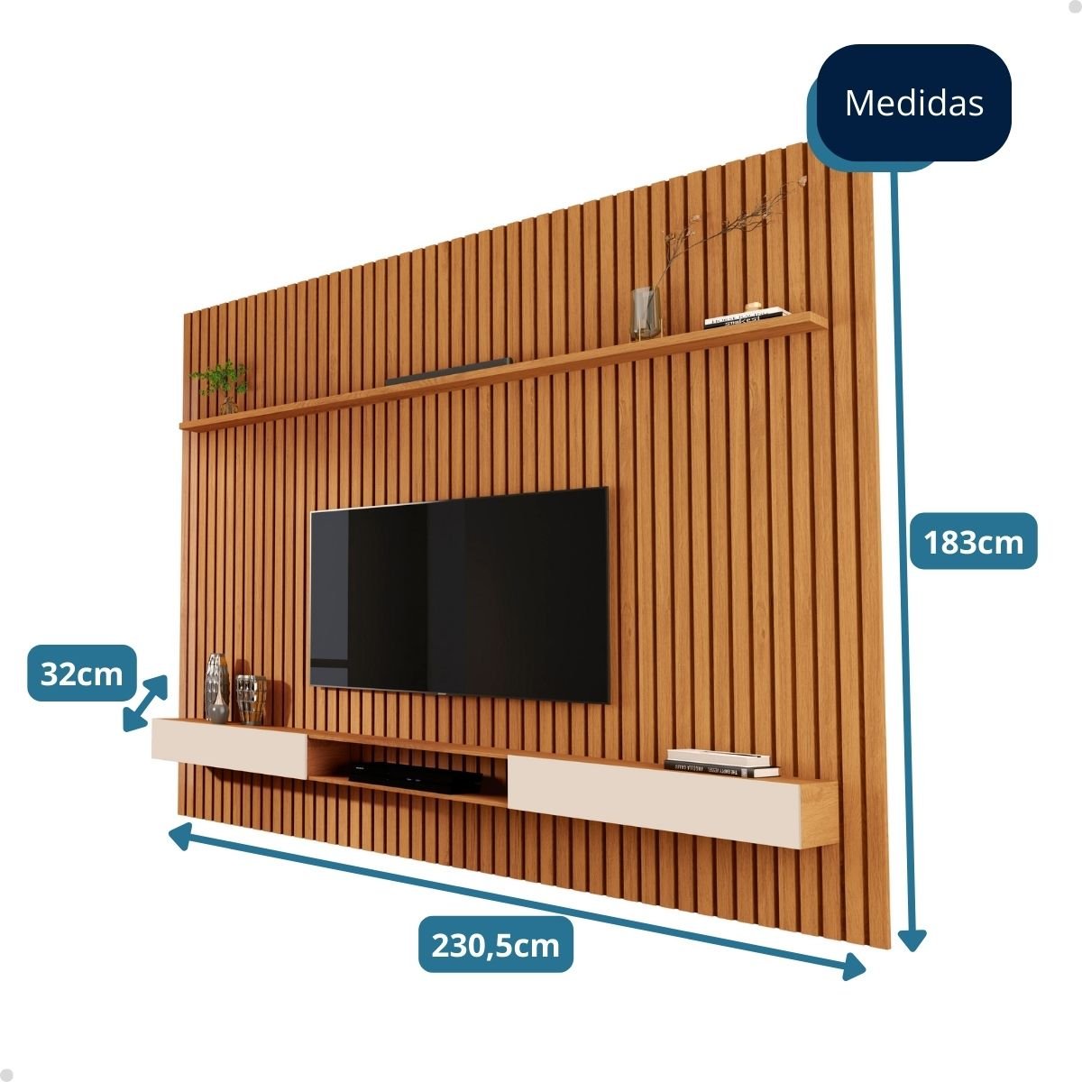 Rack com Painel para Sala Tv até 85 Polegadas - Mod.2059 Cor:nature/off White - 7