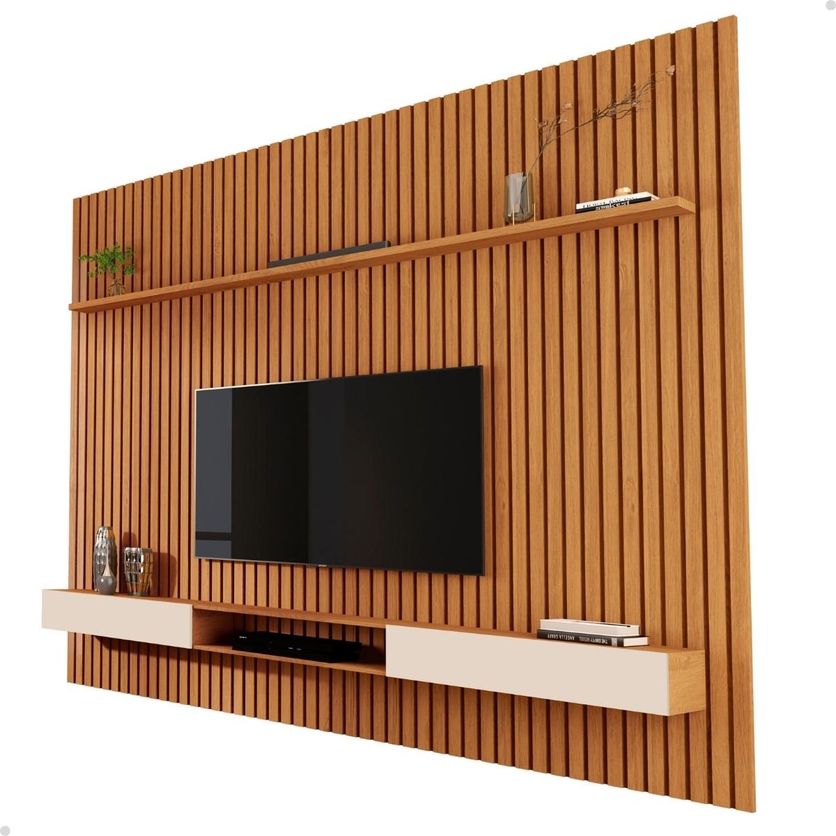 Rack com Painel para Sala Tv até 85 Polegadas - Mod.2059 Cor:nature/off White