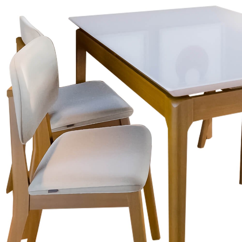 Mesa de Jantar Retangular com Vidro Wind e 4 Cadeiras Class Off White/Nature 120x90 fabrispuma - 4
