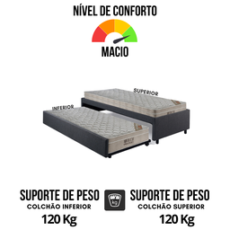 Bicama Box Solteiro Linho Cinza 88x188 com Dois Colchões Airtech Molas Ensacadas Ortobom - 6