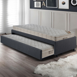 Bicama Box Solteiro Linho Cinza 88x188 com Dois Colchões Airtech Molas Ensacadas Ortobom - 3