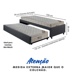 Bicama Box Solteiro Linho Cinza 88x188 com Dois Colchões Airtech Molas Ensacadas Ortobom - 2