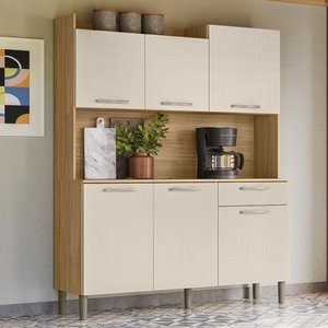 Armário de Cozinha Compacta Mdf 6 Portas 1 Gaveta Gênova Plus - Freijó/soft