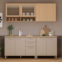 Ver imagem 1 de Cozinha Compacta 100 Mdf 4 Peças com Tampo e Vidro Canelado 200cm Duna Luciane Móveis