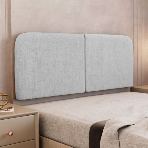 Cabeceira Painel Orgânico Cama Box Casal Padrão Aira 140cm Dobrável Linho Cinza Claro - Desk Design
