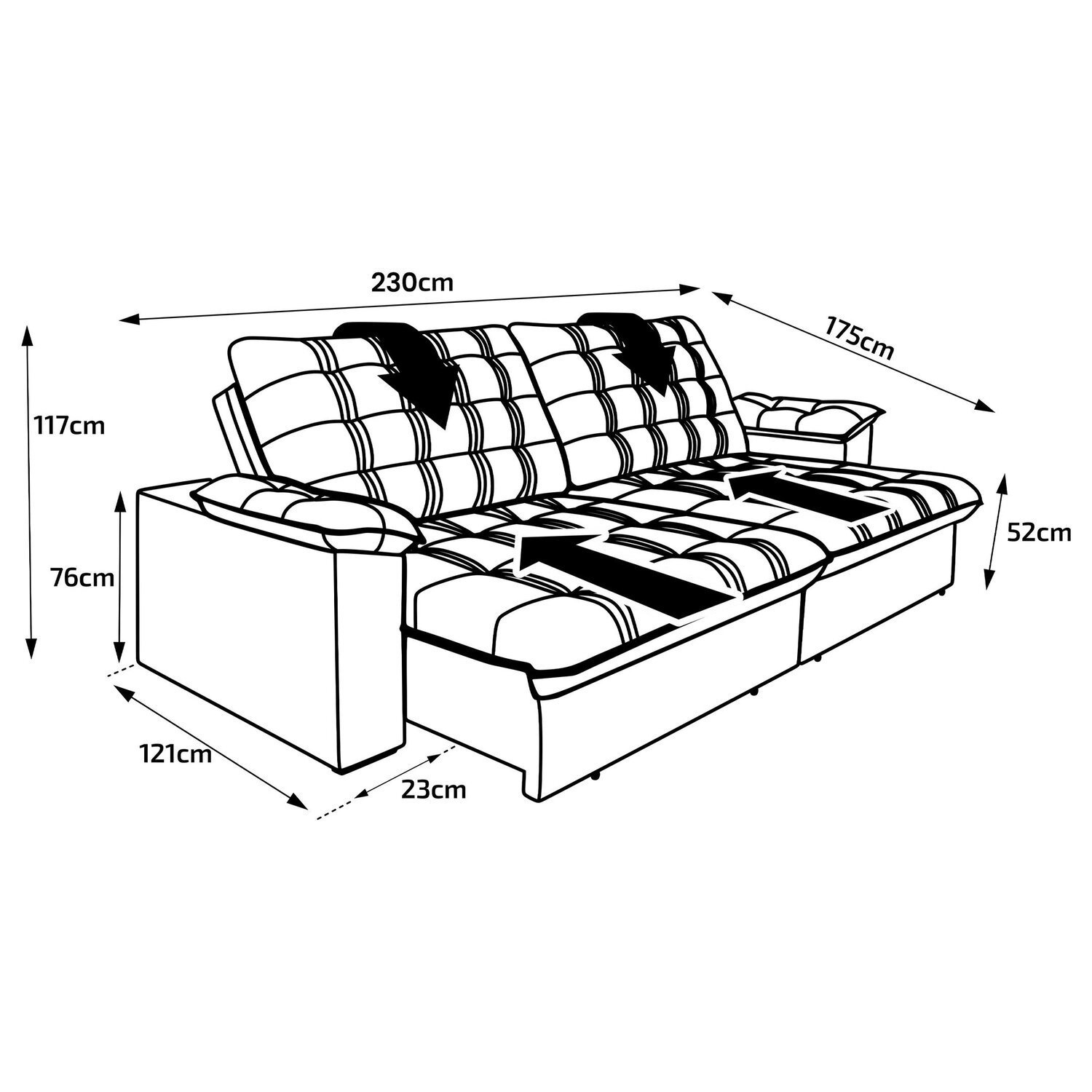 Sofá Pullman Retrátil 230cm Platinum - 8