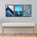 Ver imagem 2 de Kit 3 Quadros Decoração Ambiente Moderno Moldura Preta Mar Barcos Azuis