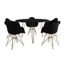 Ver imagem 2 de Mesa Jantar Redonda 110cm Preta Clips 3 Pés com 5 Poltronas Eames Eiffel Pretas Base Dourada