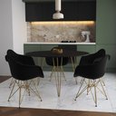 Ver imagem 1 de Mesa Jantar Redonda 110cm Preta Clips 3 Pés com 5 Poltronas Eames Eiffel Pretas Base Dourada