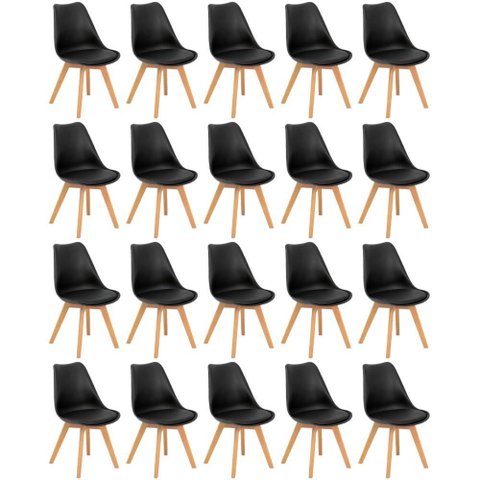 Conjunto 20 Cadeiras de Jantar Eames Wood Leda Design Estofada - Preto