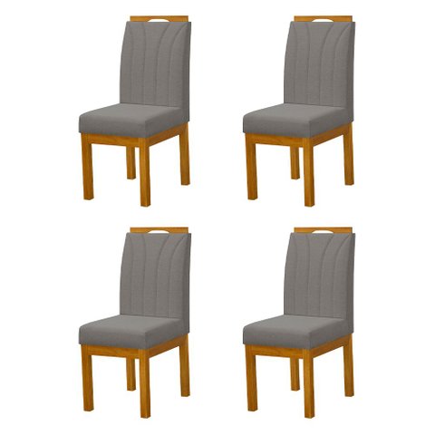 Kit 4 Cadeiras Blend Pés Madeira Maciça Design Estofado Sala Sofisticada Premium - Cinza Escuro