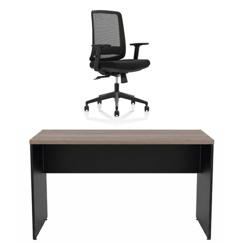 Conjunto Mesa de Escritório 1.60x60cm + Cadeira Ergonômica Sistema Syncron Pistão Classe 4