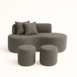 Conjunto Sofá Curvo Orgânico + 2puffs Nature Gaia Suede Montanaris Decor - 1