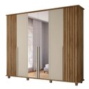 Ver imagem 1 de Guarda Roupa Ripado Casal 6 Portas 240cm Com Espelho França RV Móveis Cinamomo/Off White