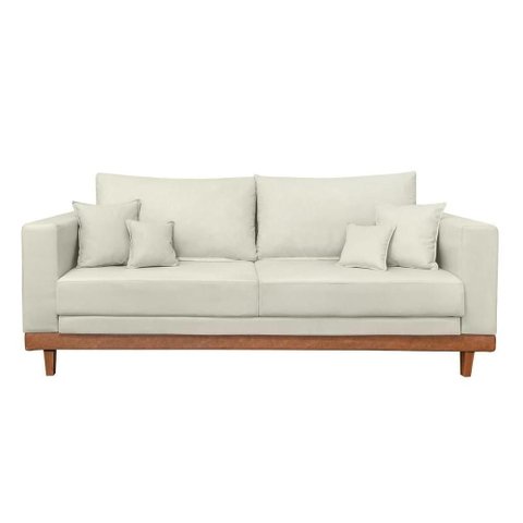 Kit 2 Poltronas Living + Sofá 2 Lugares Base Madeira Suede Bege