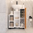 Ver imagem 2 de Gabinete Armário Pia de Coluna para Banheiro Organizador com Prateleira e Rodinha