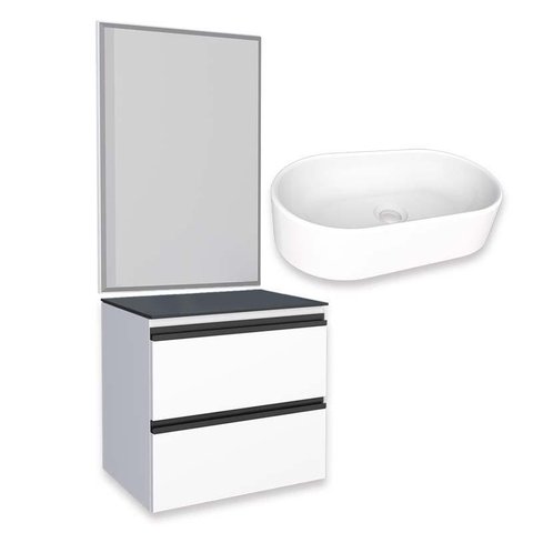 Conjunto Para Banheiro Aço Gabinete Gaia 60 Com Espelho e Cuba Nimbus Cozimax Branco