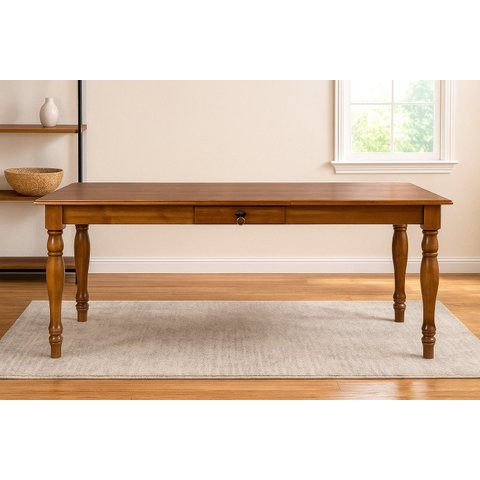 Mesa de Jantar ou Cozinha 120cm em Madeira Maciça com Gaveta e Pés Torneados – Made Wood