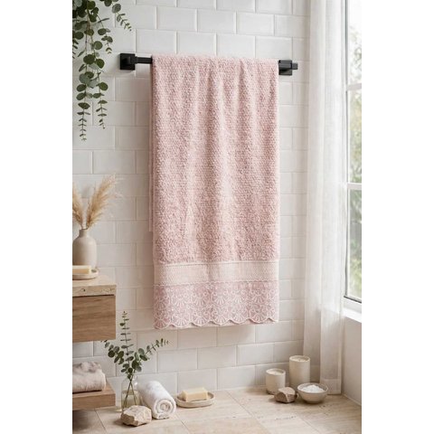 Toalha de Banho Buettner Melodycris Rosé com Renda