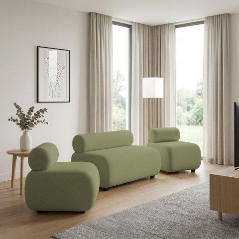 Sofá Namoradeira e KIT2 Poltronas Decorativa para Sala Zarah Bouclê D03 - D'Rossi