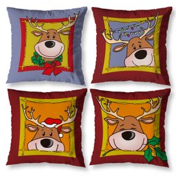 Kit 4 Capas de Almofadas Natal Estampada Digital Colorida Sofá Decoração Sala Quarto Zíper Invisível - 1