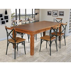Mesa Jantar Retangular Madeira Maciça Aurora 160x80 com 6 Cadeiras Paris Base Alumínio - Castanho