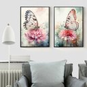 Ver imagem 1 de Kit 2 Quadros Borboletas e Flores Aquarela 24x18cm - com Vidro:madeira Branca