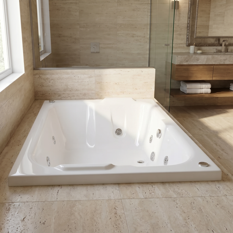 Banheira de Hidromassagem Cristal Duo 6 Jatos com Alças e Piso Antiderrapante 170x110cm em Acrílico Branco Ouro Fino