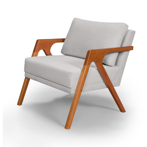 Poltrona Raphaela Tecido Bouclé Cinza Claro