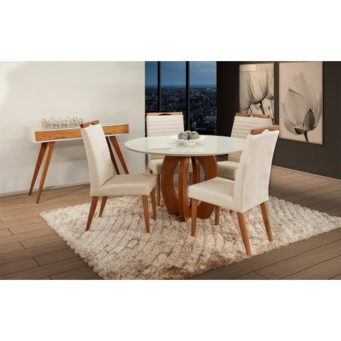 Mesa de jantar + 4 Cadeiras Itália tecido 120 cm linho palha