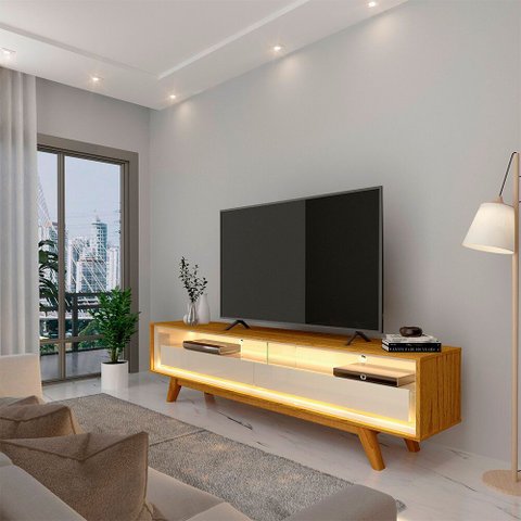 Rack para TV com LED Requinte 172 Naturale Off White - Gelius