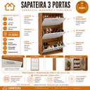 Ver imagem 3 de Sapateira Vertical 3 Portas Basculantes 18 Pares Armário Multiuso Quarto Hall de Entrada Freijó Off