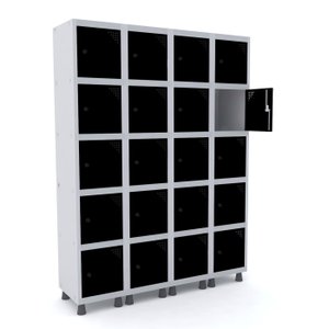 ROUPEIRO DE AÇO 4M 20 PORTAS PITÃO PANDIN - CINZA/PRETO