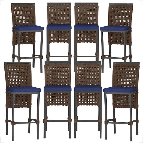 8 Banquetas em Alumínio Roma Preta Corda Náutica Tecido 10